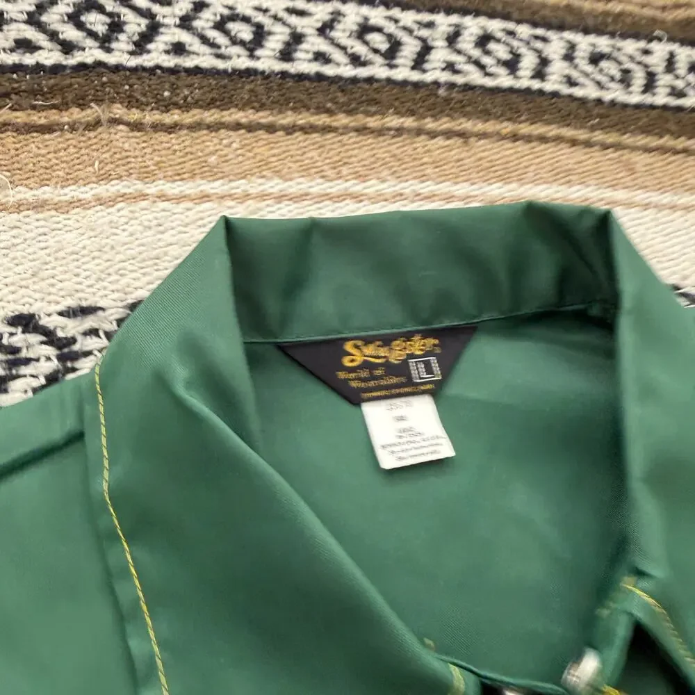 Vintage 80's Swingster Green Dekalb Seed Farmer Shacket Nylon Snap Jacket Sz L